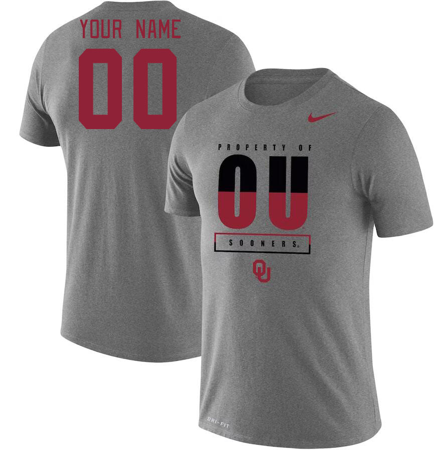 Custom Oklahoma Sooners College Name And Number Tshirt-Gray